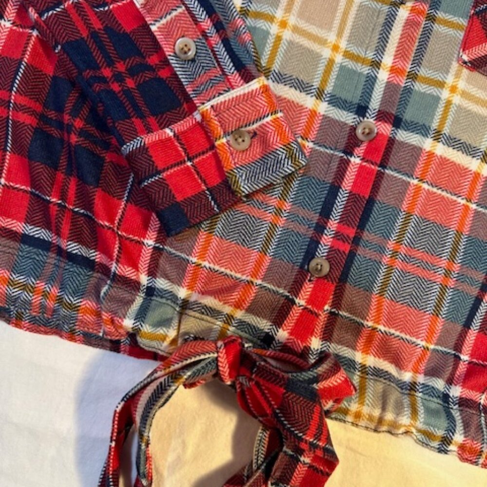 Polly & Esther Plaid Shirt with Drawstring Tie - Sz - S -NWT - Picture 3 of 12
